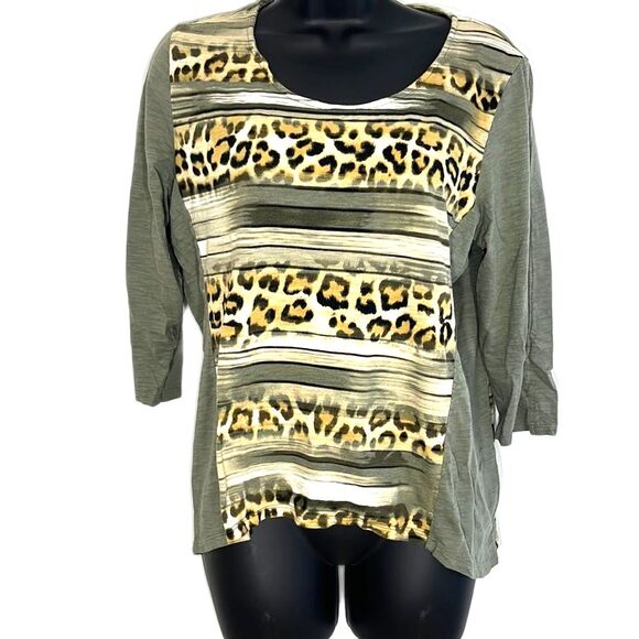 Chico’s Brie Cheetah Stripe Knit Top Green Size 1 - Picture 3 of 10
